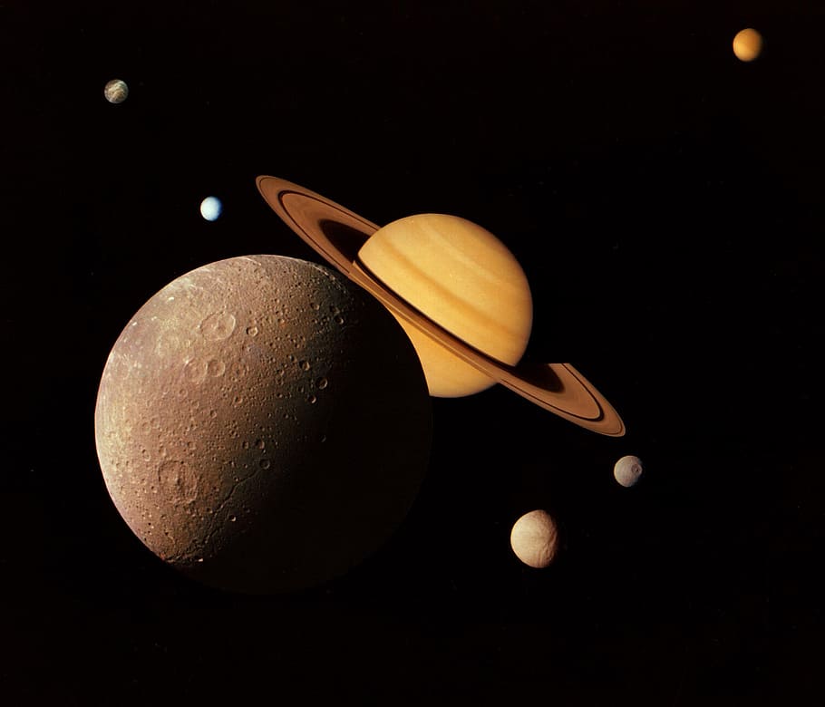 moon, saturn, digital, wallpaper, montage, moons, cosmos, space, planet, composition