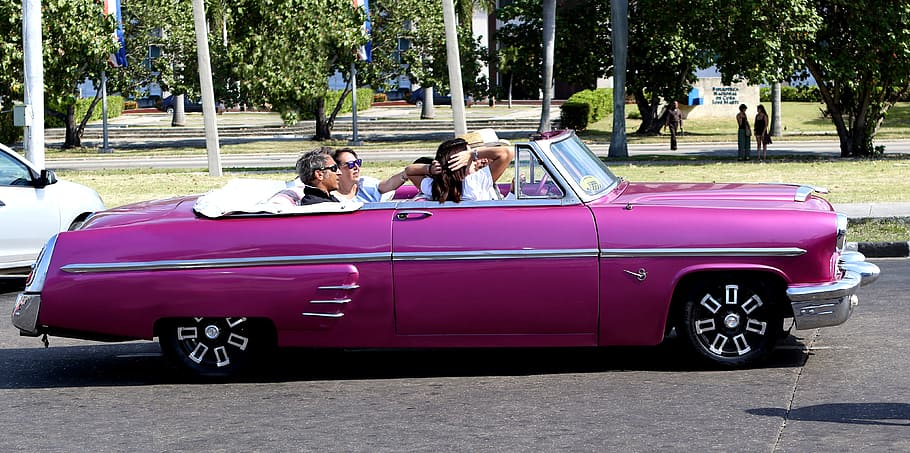 cuba, havana, car, vintage, pink, convertible, v8 engine, chrome, caribbean, american