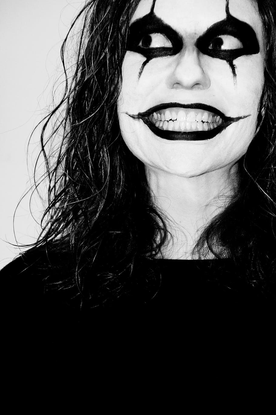 person, joker face makeup, make, like, clown, makeup, face paint, halloween, eyes, smile