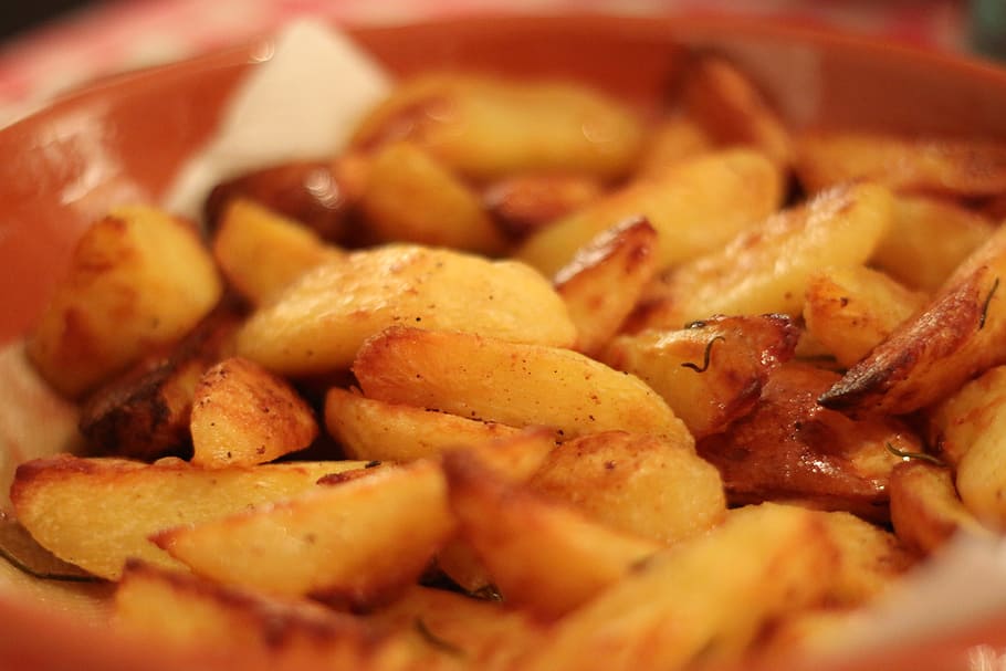 fried potato fries, potato, food, power supply, baking, main meal, rustic, baked potatoes, yellow, dinner