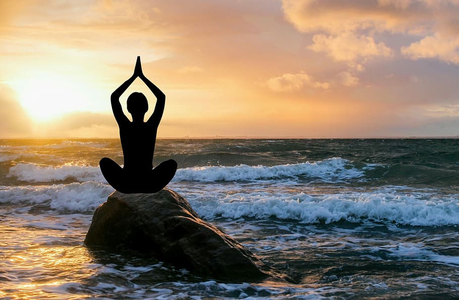 person, sitting, rock, wave, meditation, zen, chan, yoga, statue, rest