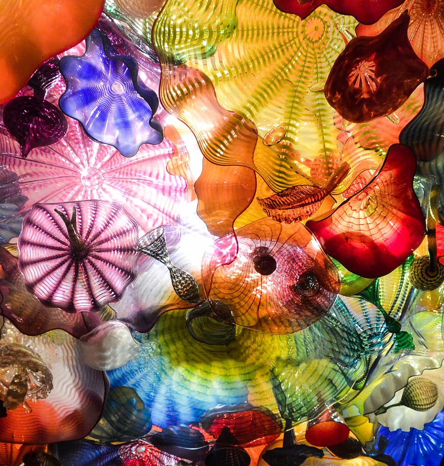 decoraciones de cristal multicolores, florales, chihuly, vidrio, patrón, multicolores, sin personas, fondos, primer plano, día