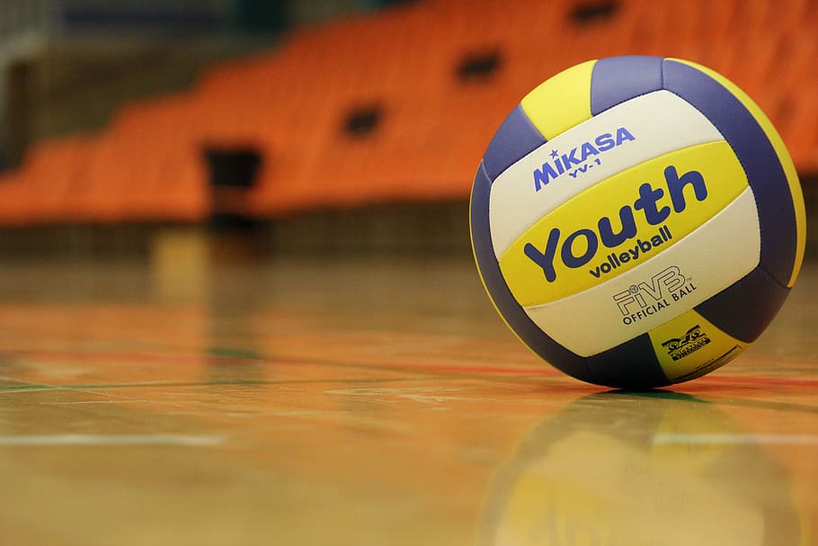 mikasa youth volleyball, floor, ball, volleyball, training, goal, hall, halgulv, text, western script