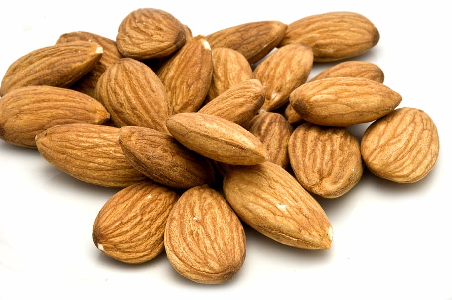 closeup, almond nuts, Almonds, Dried, Food, Nut, Snack, dried almonds, organic, brown