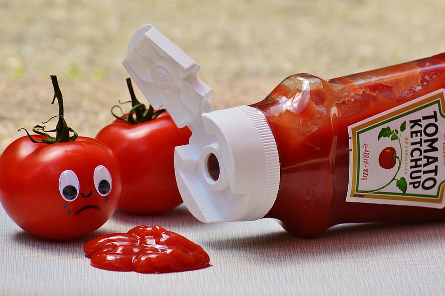 seletiva, fotografia de foco, ketchup de tomate, tomate, ketchup, triste, comida, vegetariano, delicioso, comer