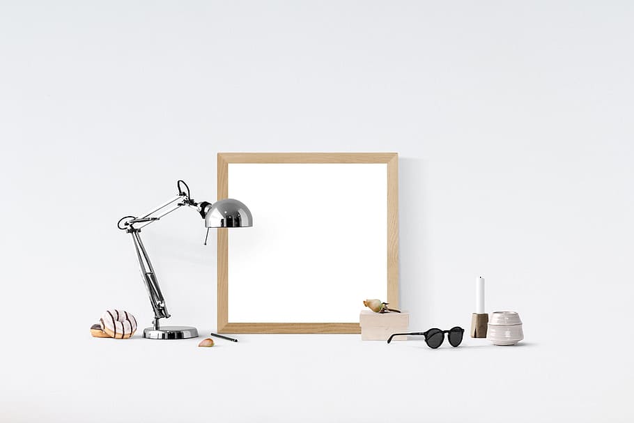 stainless, steel desk lamp, black, sunglasses, poster mockup, mockup, poster, frame, template, interior