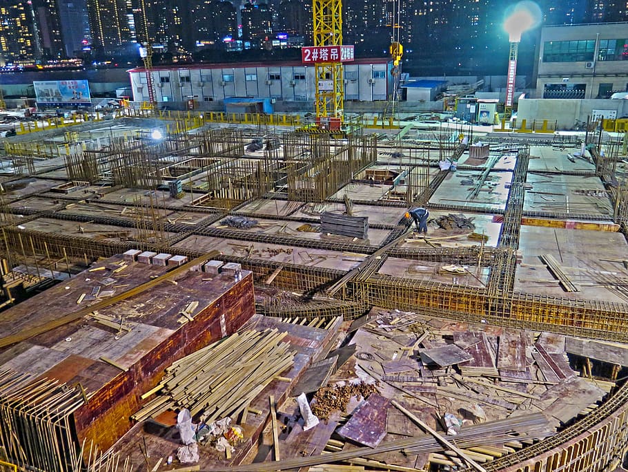 site, skyscraper, construction work, build, city construction site, high night, shanghai, high angle view, architecture, built structure