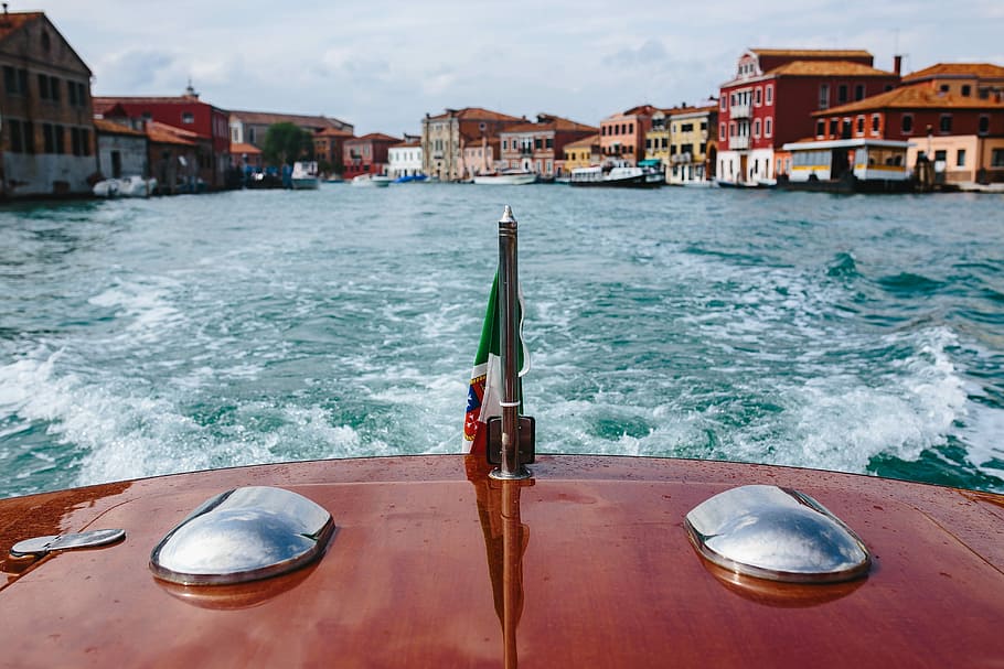 perahu, jalan, pulau, dalam perjalanan, ke Kepulauan, Murano, air, perjalanan, permukaan air, berperahu