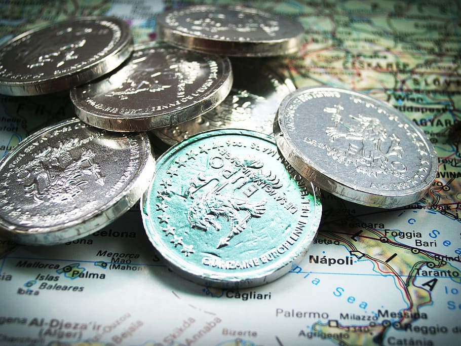 coins, multicolored, map, coin, gold, cash, isolated, tower, economy, rate