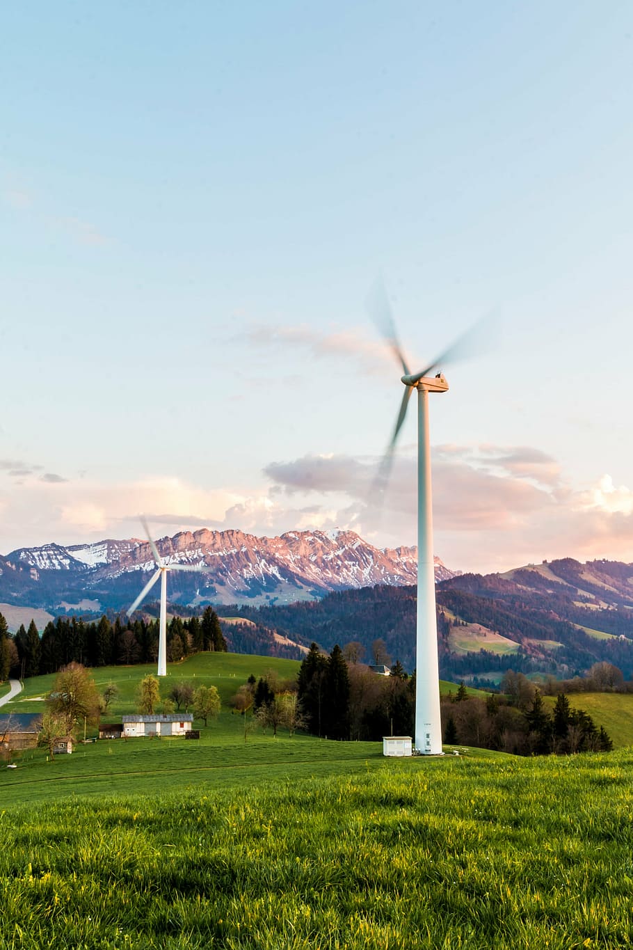 white, wind turbines, mountain, distance, daytime, wind turbine, wind energy, environmentally friendly, energy, power generation