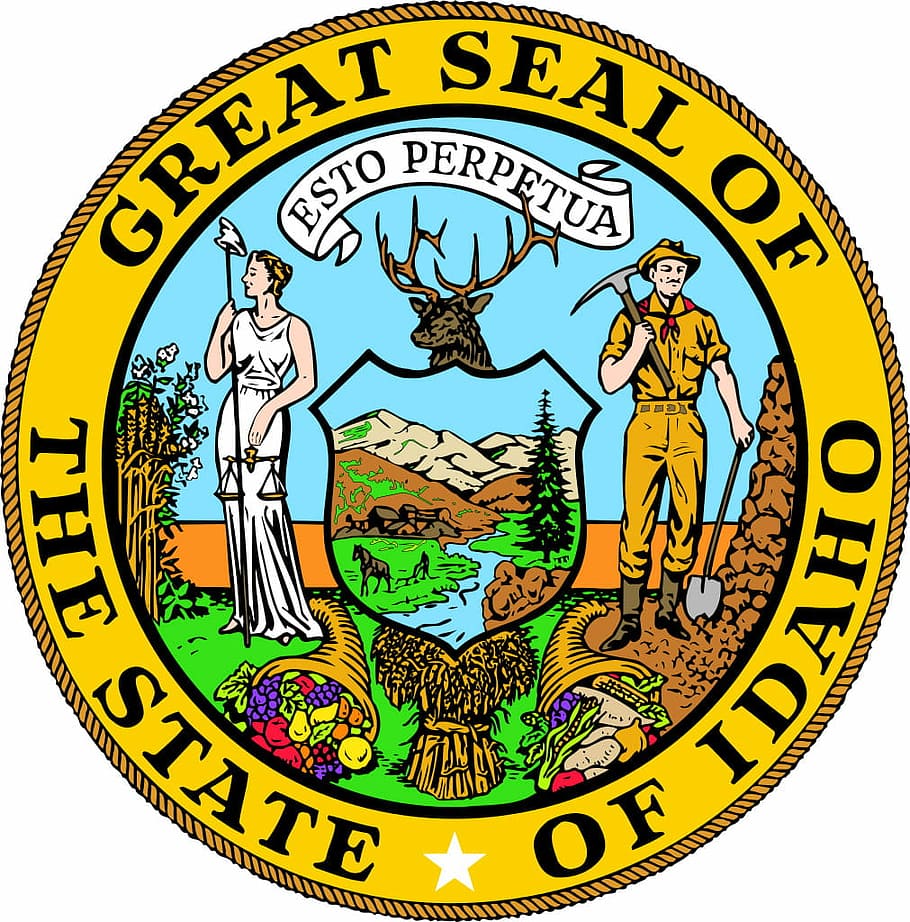 Seal of Idaho, emblem, idaho, public domain, seal, symbol, illustration, multi colored, astrology sign, close-up