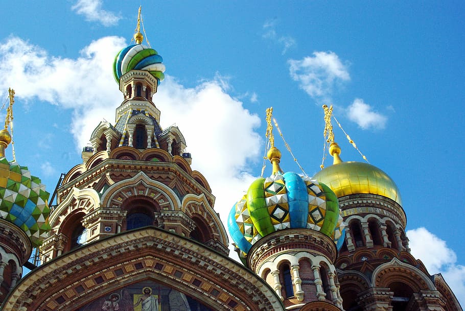 st., basil, cathedral, Russia, St Petersburg, Church, savior on blood, bulbs, sky, cloud - sky