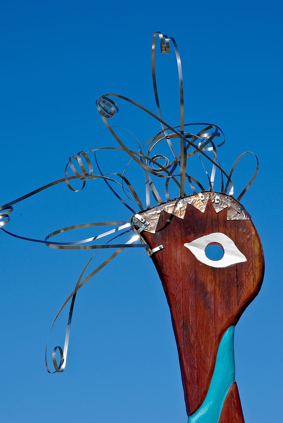 sculpture, art, bird, head, abstract, eye, contemporary, modern, blue, sky
