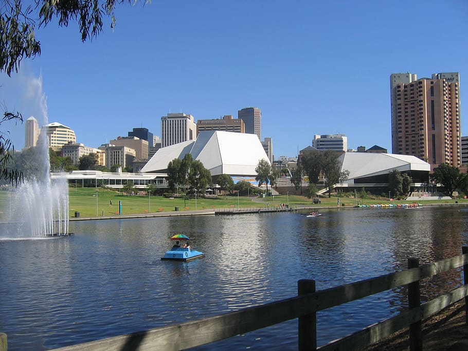 selatan, australia, Pusat Festival, Danau Torrens, Adelaide, Australia Selatan, bangunan, lanskap kota, foto, lanskap