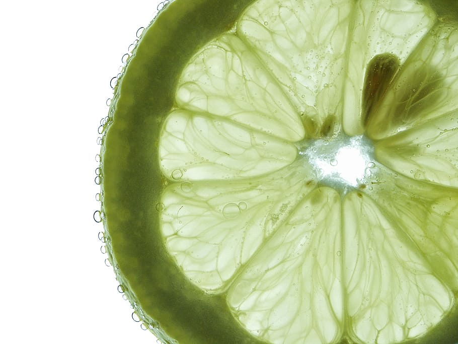 macro photography, green, sliced, fruit, frisch, water, drip, macro, lime, citrus fruits