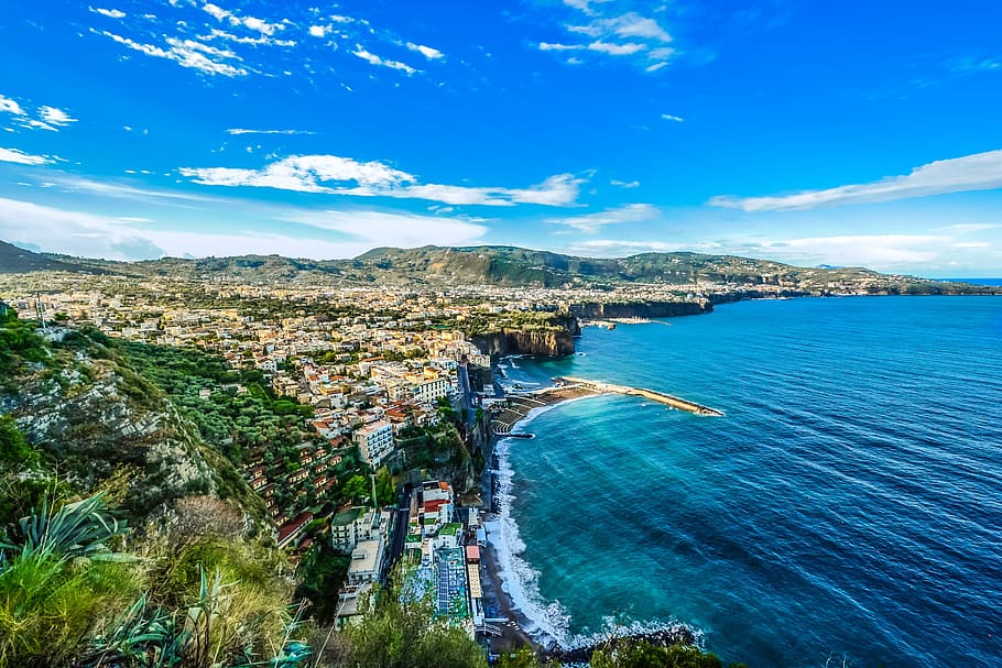 pemandangan, pantai laut, tinggi, daerah, Amalfi, Pantai, Shoreline, Italia, mediterania, garis pantai