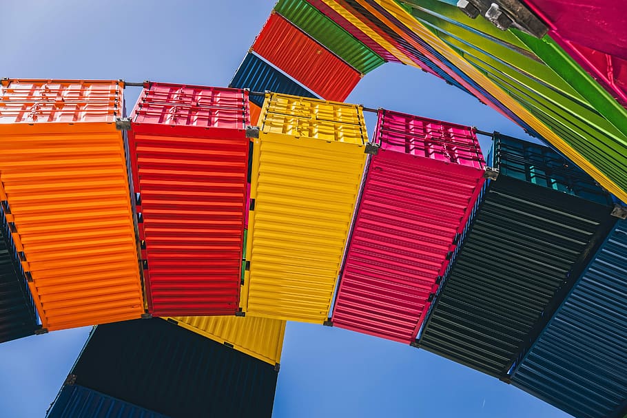assorted-color block lot, freight container, le havre, port, harbour, colourful, container, freight, cargo, transportation