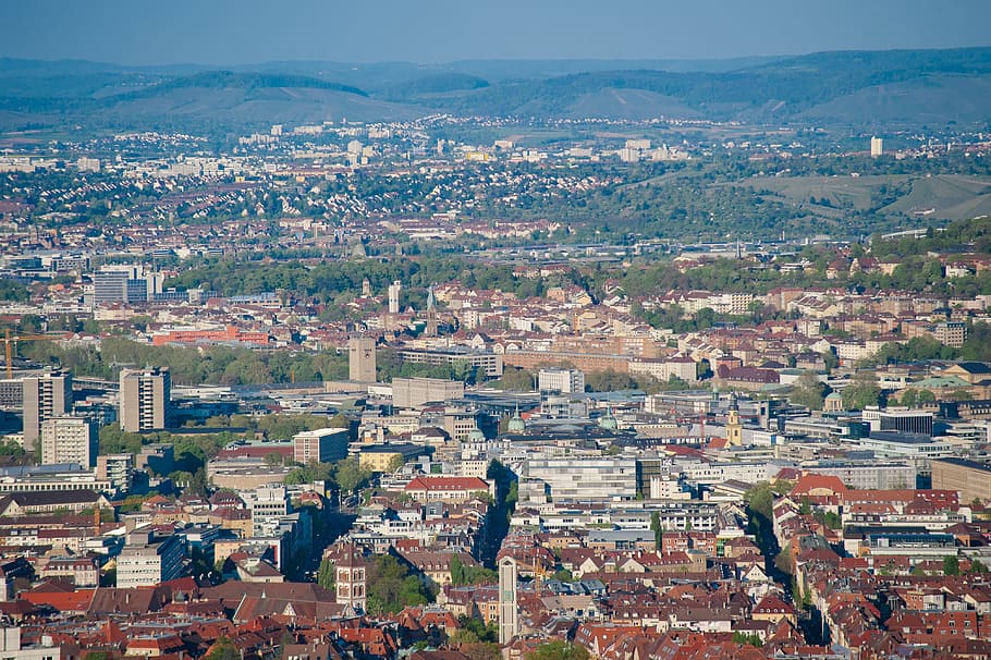 aerial, photography, City, Stuttgart, homes, cityscape, europe, architecture, aerial View, urban Scene