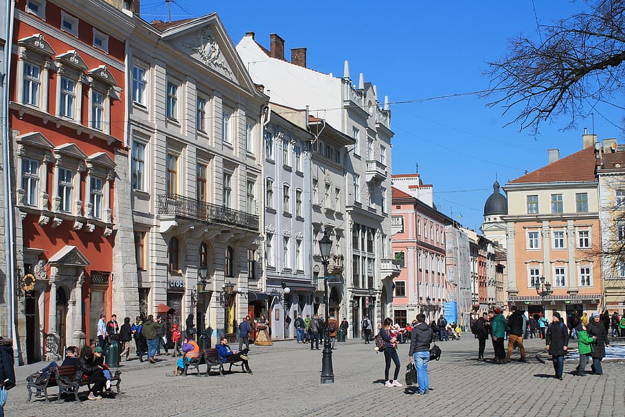 tourism, architecture, ukraine, lviv, old town, market square, travel, building exterior, built structure, city