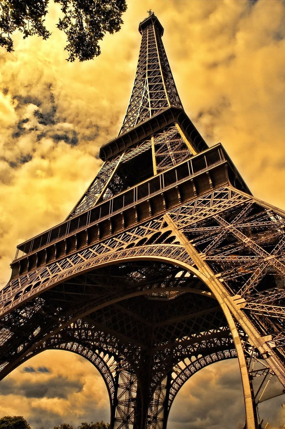 eiffel tower, the eiffel tower, french, eiffel, paris, architecture, built structure, sky, low angle view, cloud - sky