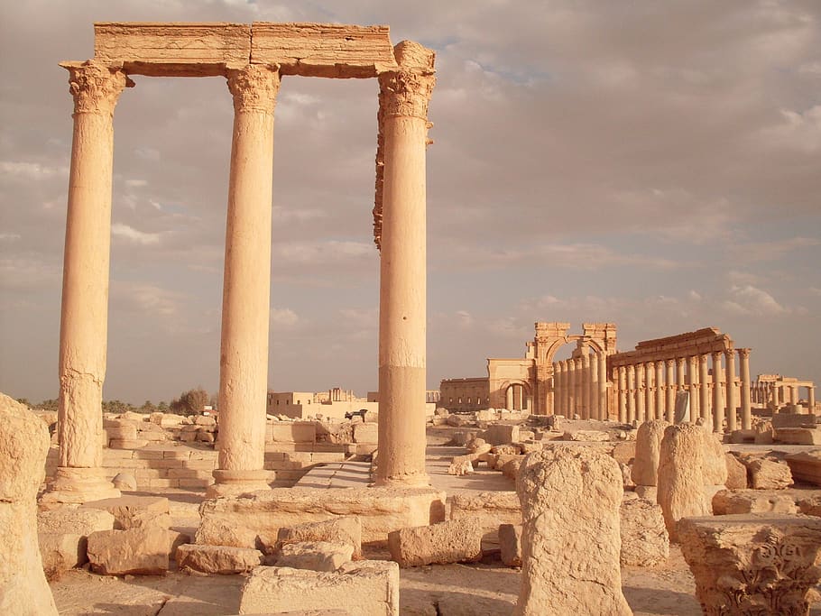 palmyra, rome, syria, colonnade, excavations, arhitecture, ancient, desert, architecture, built structure