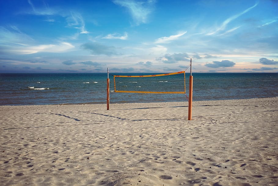 playa, mar báltico, mar, costa, nubes, costa del mar báltico, deporte, voleibol, arena, tierra