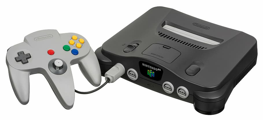 black, nintendo 64, gray, controller, video game console, video game, play, toy, computer game, device