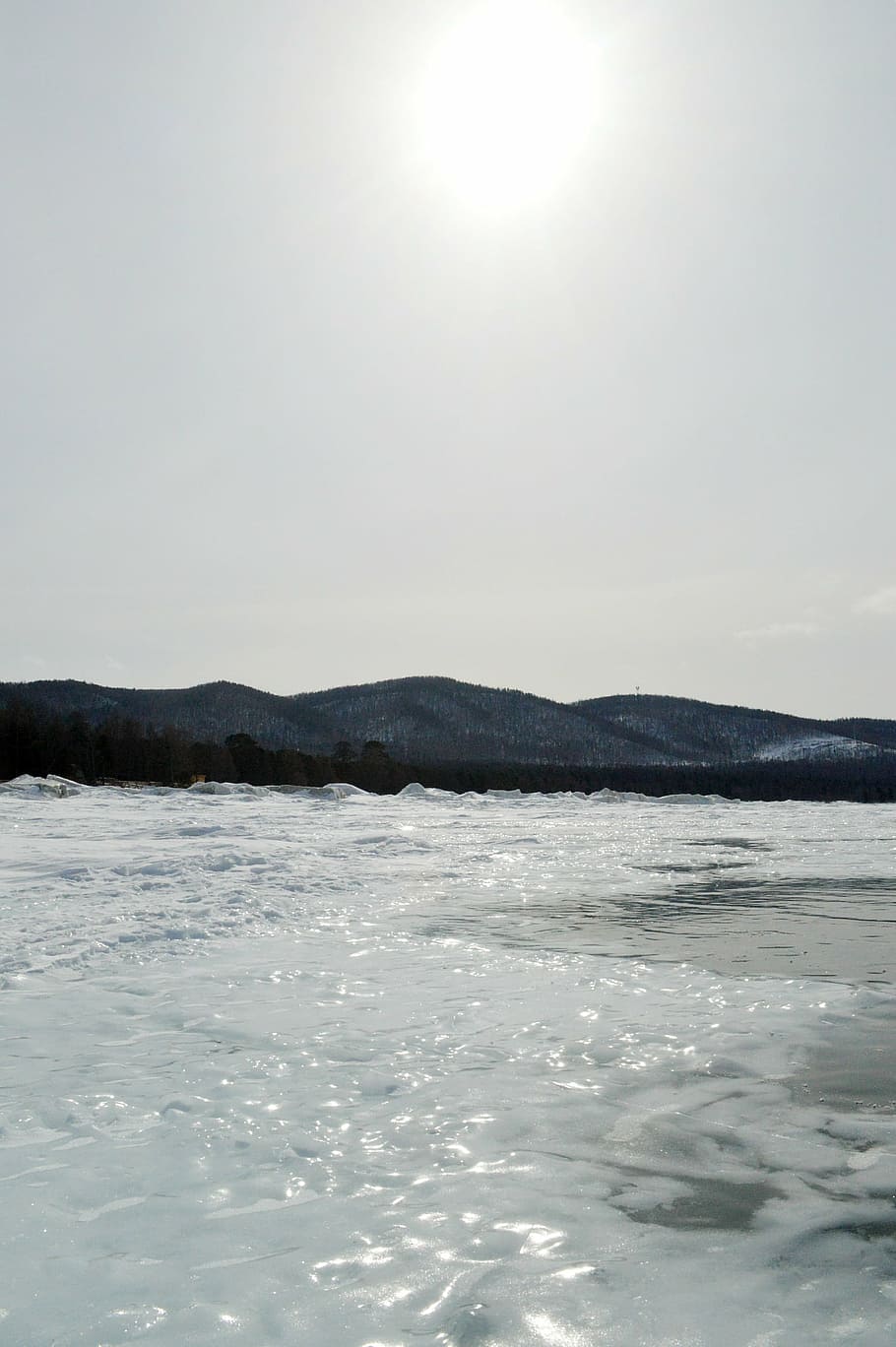 冬, バイカル, 雪, 水, 空, シベリア, ロシア, シベリアの湖, 海, 自然
