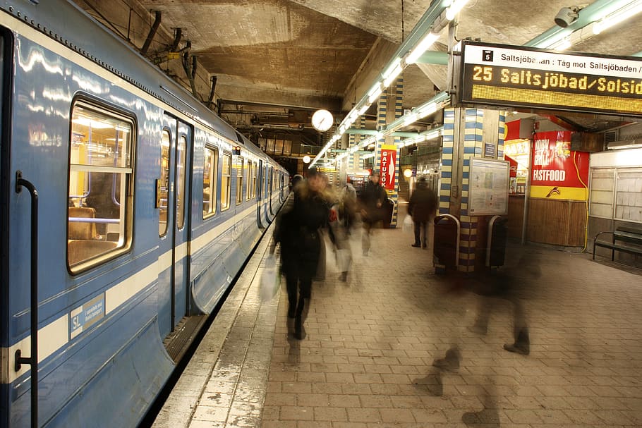 public transport, trip, switch, transport, train, saltsjöbanan, station, traffic, the platform, people