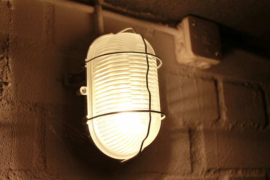 cellar lamp, masonry, keller, gloomy, vaulted cellar, lighting equipment, illuminated, light bulb, electricity, low angle view