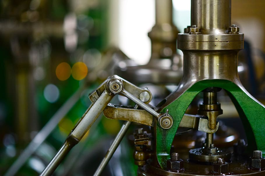 selective, focus photography, green, silver metal machine, machine, mill, industry, steam, milling, machining