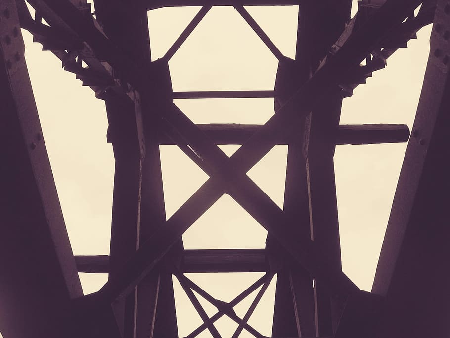 Structure, Mechanism, Sepia, Metal, bridge, darkness, cage, sinister, silhouette, day