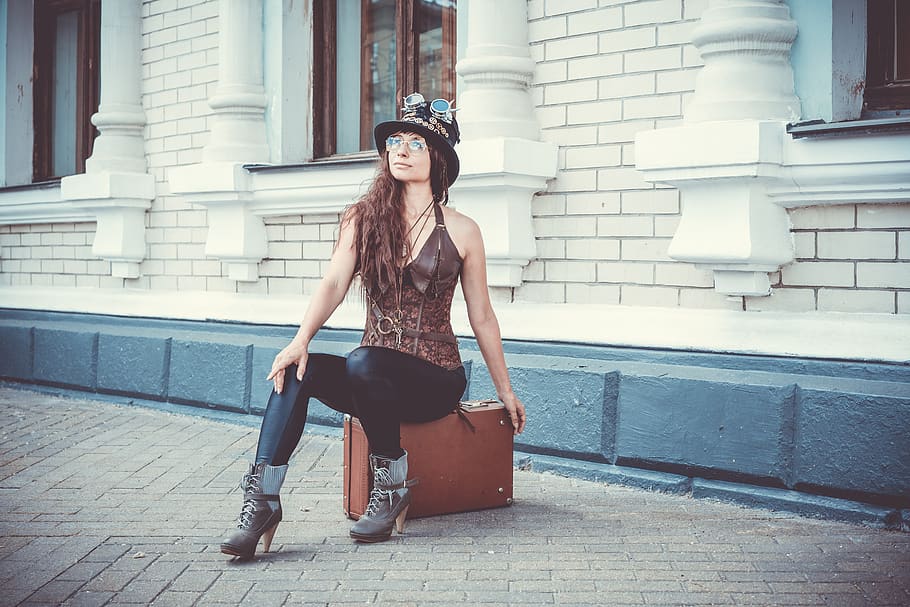 steampunk, parabank, cylinder, hat, suitcase, costume, cosplay, punk, style, fancy
