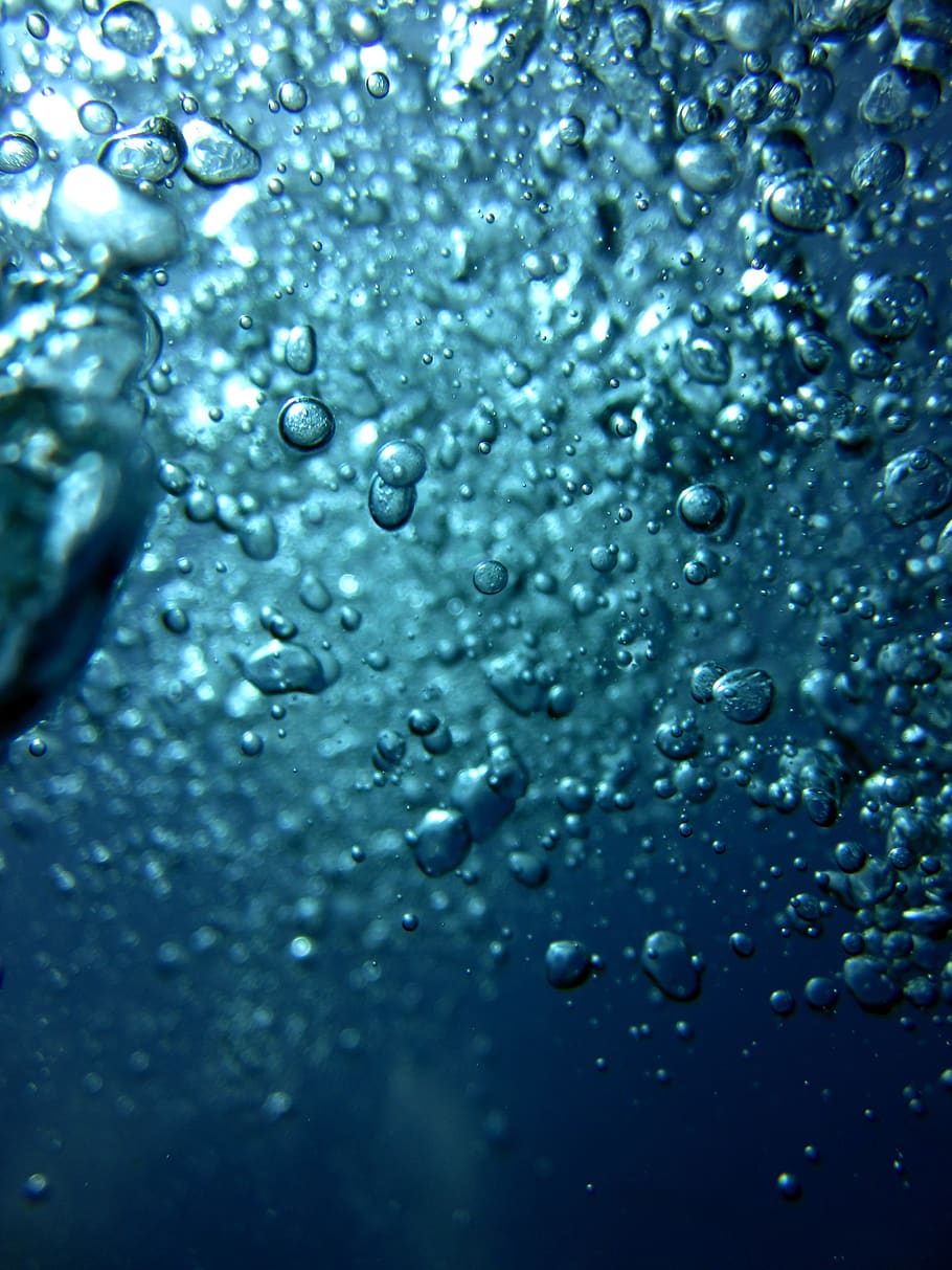 underwater, air, air bubbles, blue, sea, ocean, water, drop, wet, close-up
