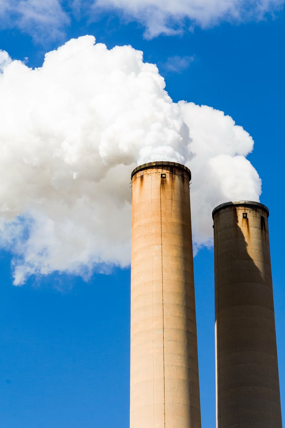 factory chimneys, pollution, smokestack, industrial, factory, plant, industry, chimney, air, sky