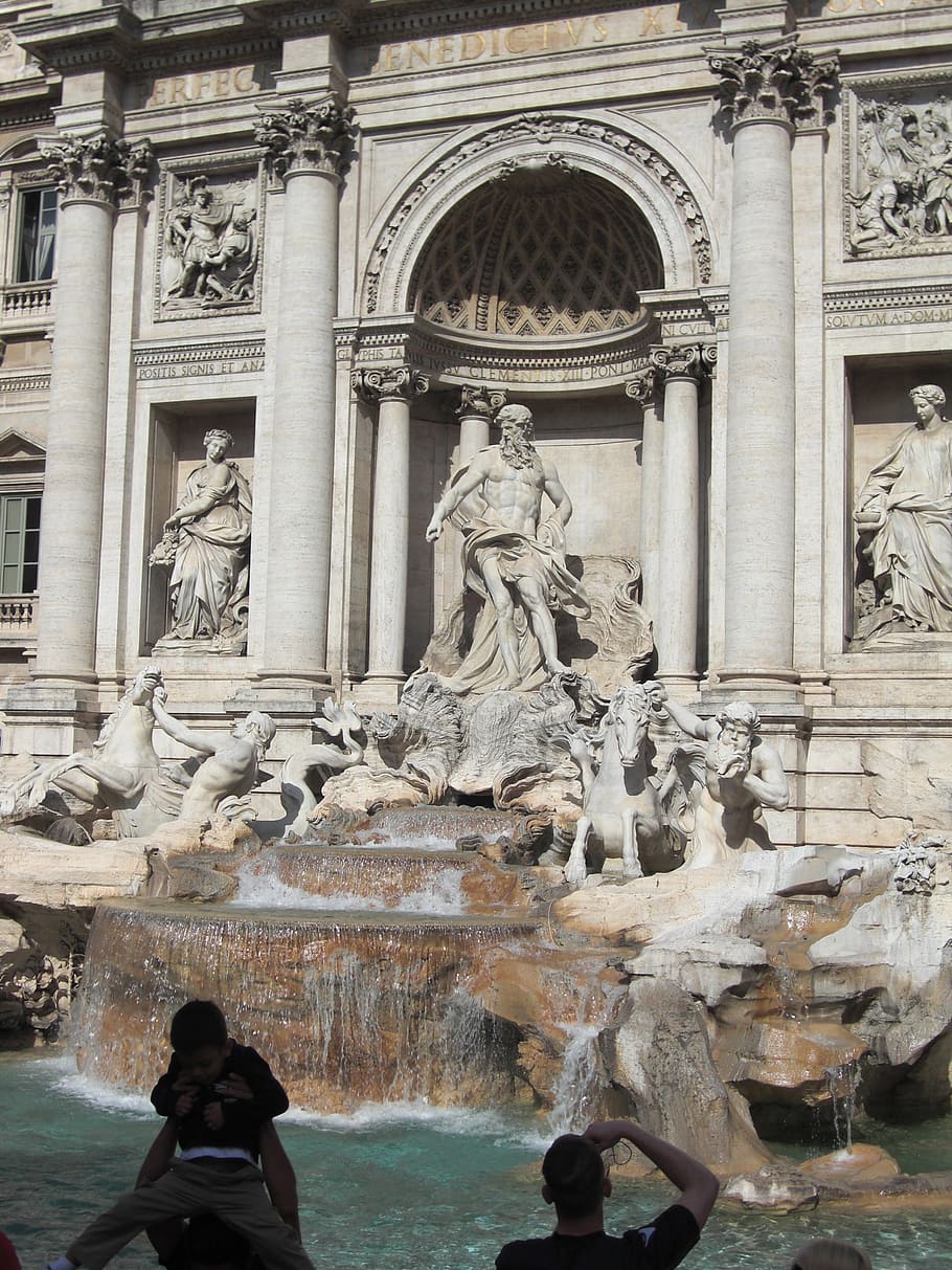 fontana di trevi, rome, italy, trevi fountain, fountain, architecture, roman, monument, sculpture, human representation
