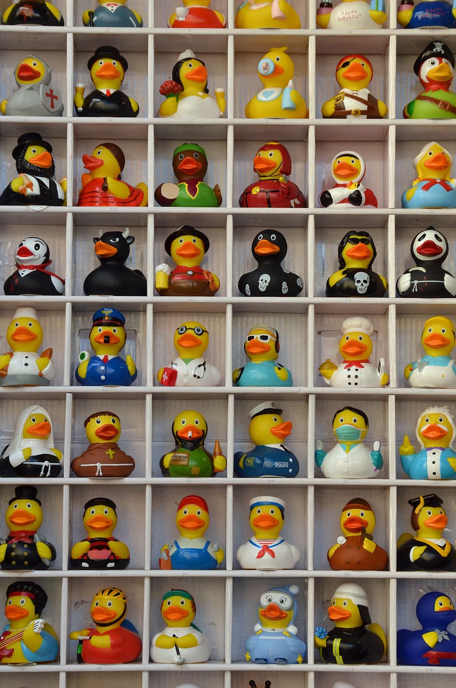 duck, rubber duck, bath, bathe, float, water, toys, funny, large group of objects, in a row