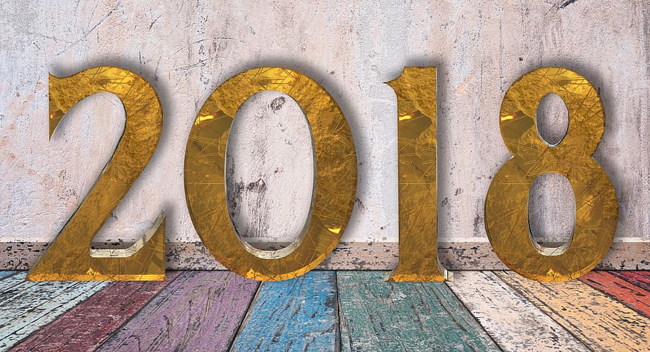 Texto de 2018, año nuevo, 2018, números, dígitos, diseño, feliz, vacaciones, celebración, decoración