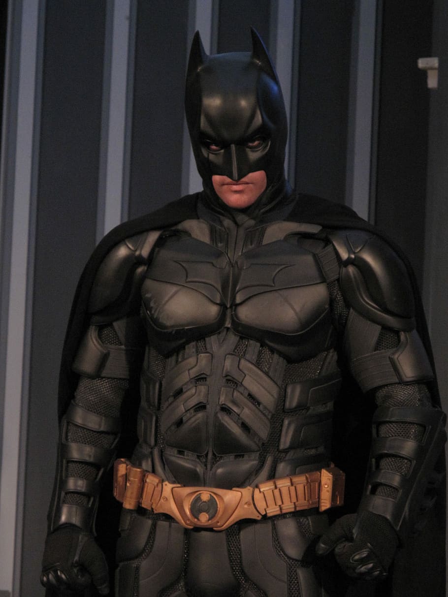 batman statue, gray, black, wall, Costume, Batman, Model, headwear, helmet, waist up