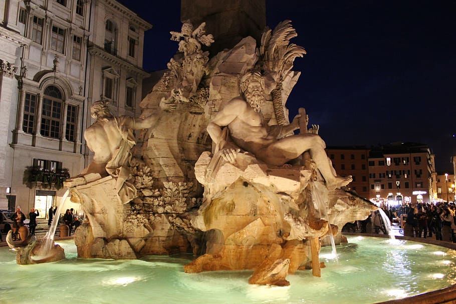 night view, the vatican, fountain, square, roman, night, architecture, trevi Fountain, rome - Italy, piazza di Trevi