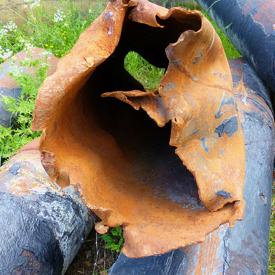 rust, ferl, piping, tube, broke, nozzles, equipment, stored, close-up, nature