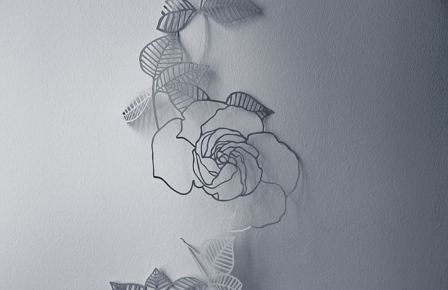 white, wall, flower, decoration, drawing, creativity, art and craft, drawing - art product, indoors, wall - building feature