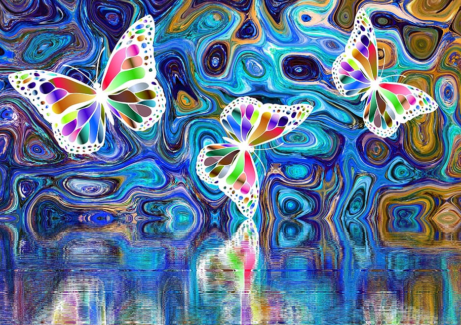 abstrak, lukisan seni, Kupu-kupu, Alam, Warna-warni, musim panas, warna, multi-warna, latar belakang, pola