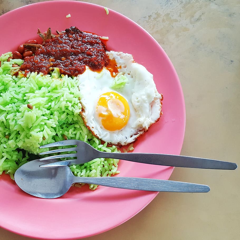 Spicy, Malay, Food, Asian, Rice, malay, food, asian, rice, green, egg, fried egg
