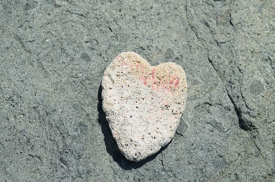 heart-shaped, white, stone, gray, surface, coral, heart, love, nature, in love
