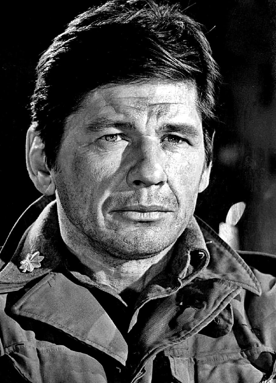 man, wearing, collared, field jacket grayscale photography, Charles Bronson, Actor, Adventure, movie, motion pictures, hollywood