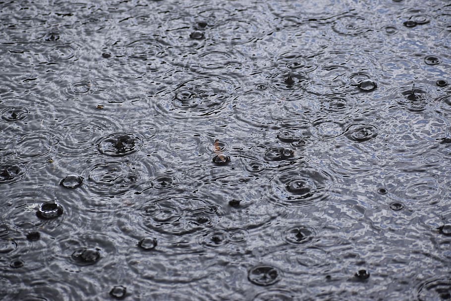puddle, raindrops, falling, wet, weather, reflection, nature, storm, fall, raining