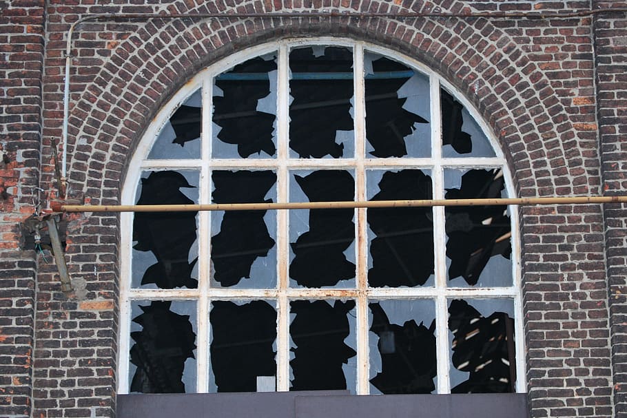 Window, Vandalism, Broken Glass, glass, brick, architecture, arch, building Exterior, built Structure, architecture And Buildings