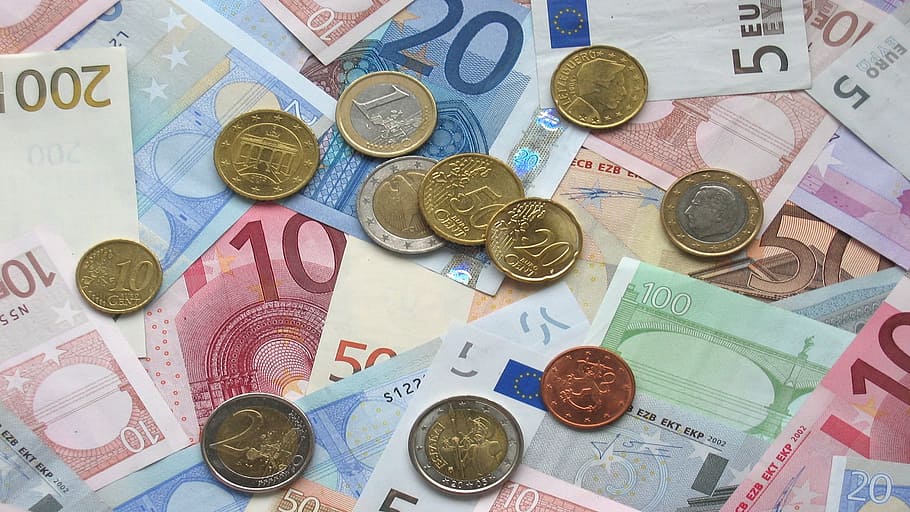 assorted, banknotes, coins, euro, bank notes, european currency, business, trade, finance, profit