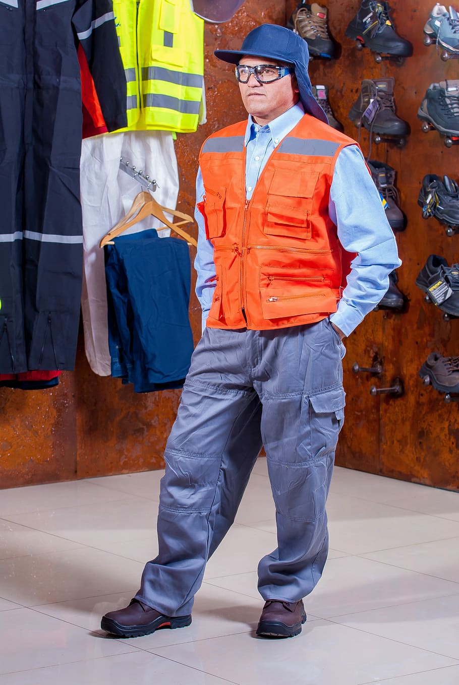 Helmet, Industrial, Security, Logistic, work clothes, industrial safety, protective goggles, vest, worker, mandatory